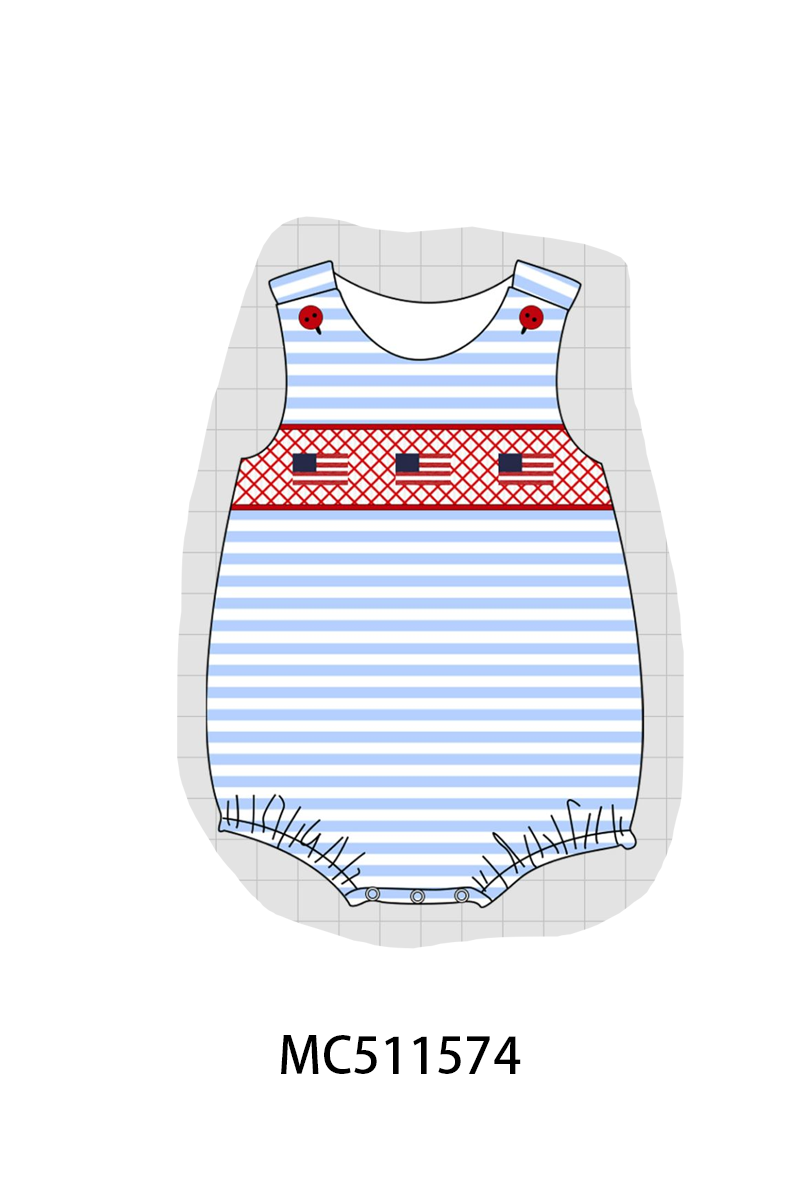 ETA May PO75 Blue stripe Patriotic flag smocked collection