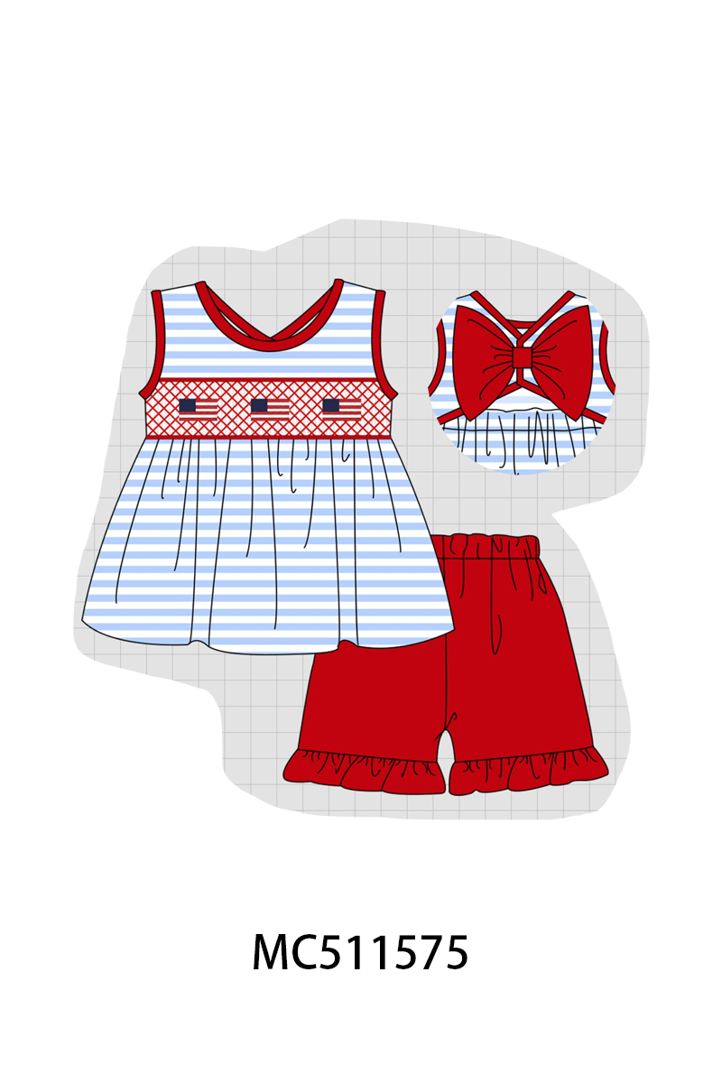 ETA May PO75 Blue stripe Patriotic flag smocked collection