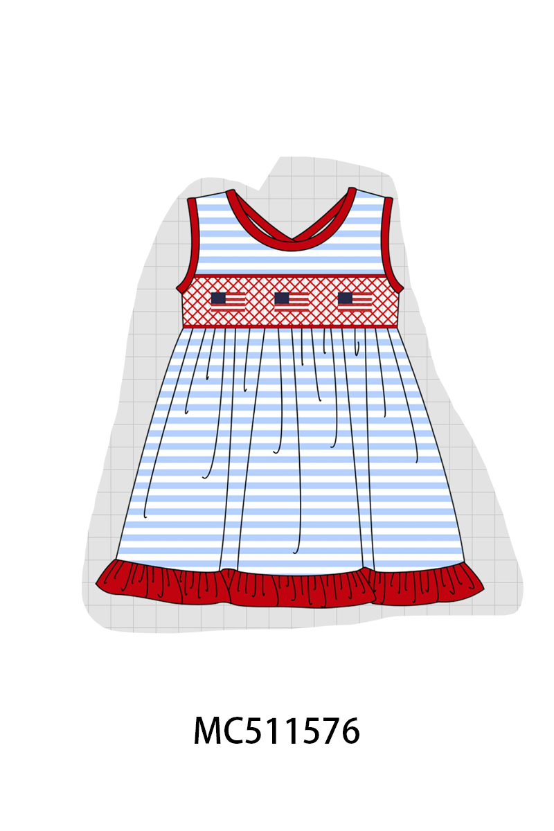 ETA May PO75 Blue stripe Patriotic flag smocked collection