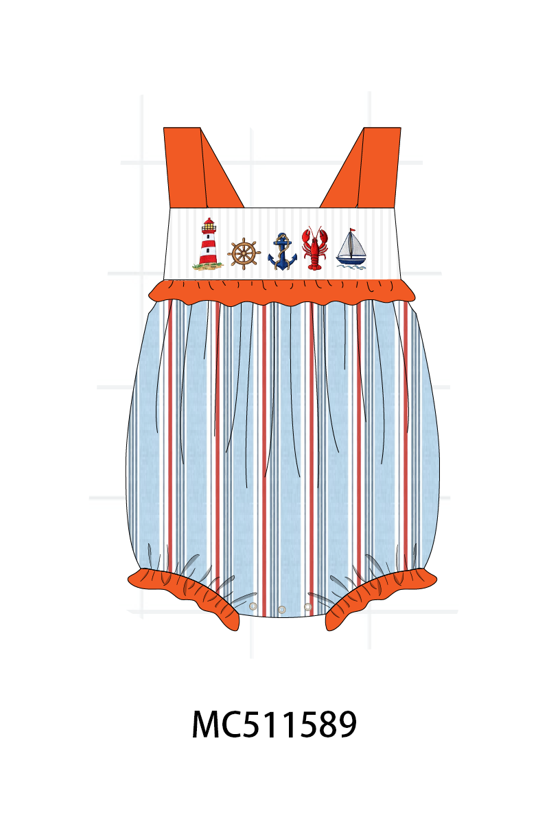 ETA May PO75 Orange sailboat lobster machine smocked stripe collection