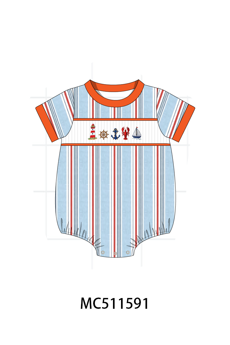 ETA May PO75 Orange sailboat lobster machine smocked stripe collection