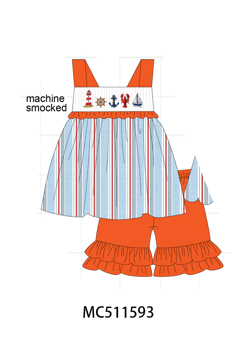ETA May PO75 Orange sailboat lobster machine smocked stripe collection