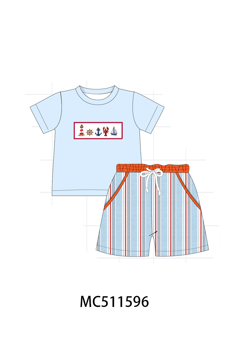 ETA May PO75 Orange sailboat lobster machine smocked stripe collection