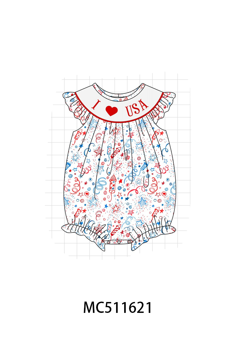 ETA May PO75 Red Patriotic I love USA machine smocked collection