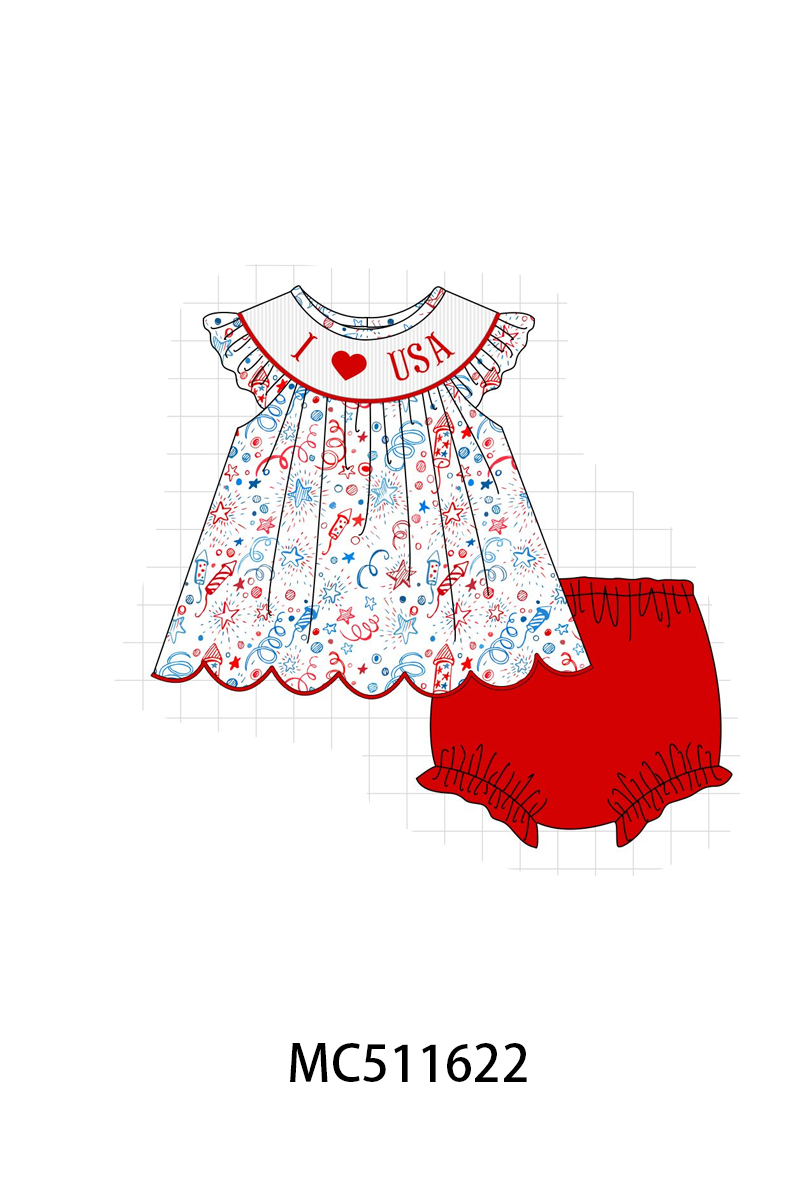 ETA May PO75 Red Patriotic I love USA machine smocked collection