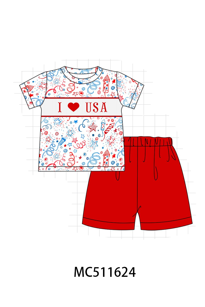 ETA May PO75 Red Patriotic I love USA machine smocked collection