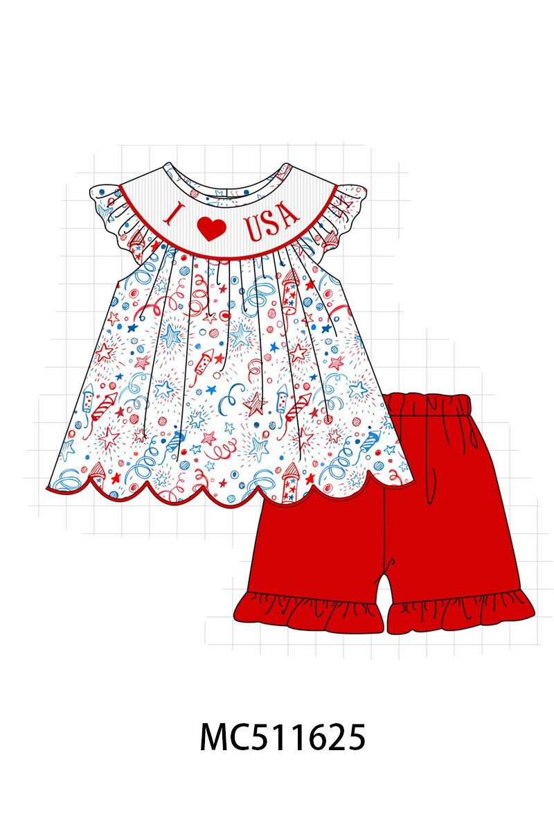 ETA May PO75 Red Patriotic I love USA machine smocked collection