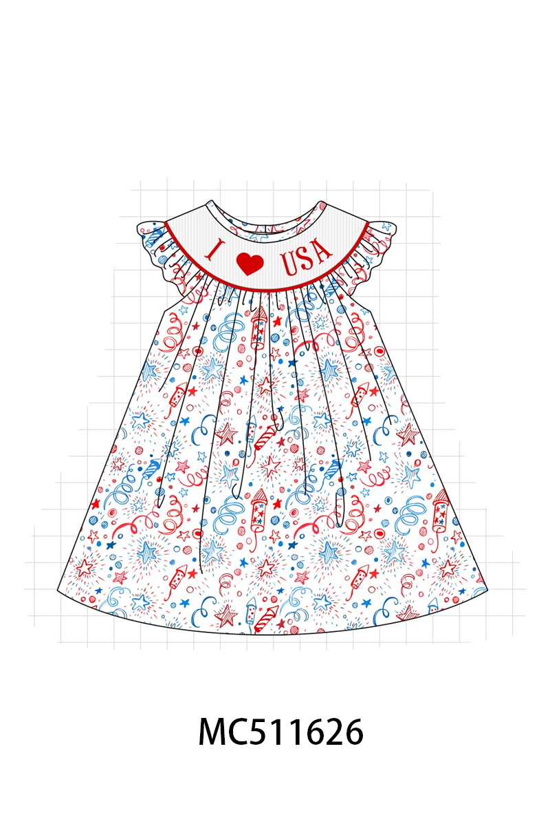 ETA May PO75 Red Patriotic I love USA machine smocked collection