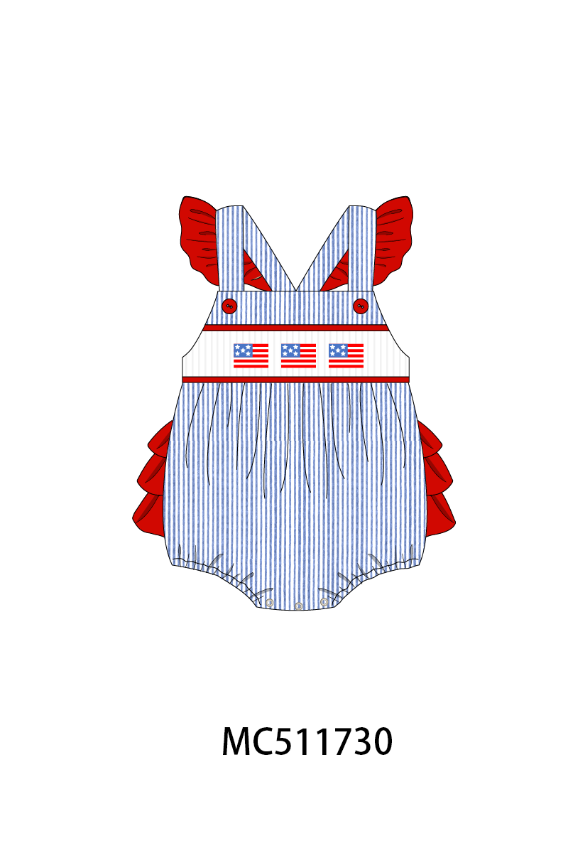 ETA May PO75 Blue seersucker Patriotic flag machine smocked collection 2