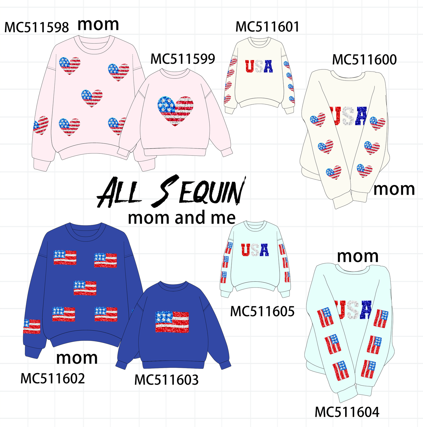 ETA May PO75 Patriotic USA flag sequin mom&me collection
