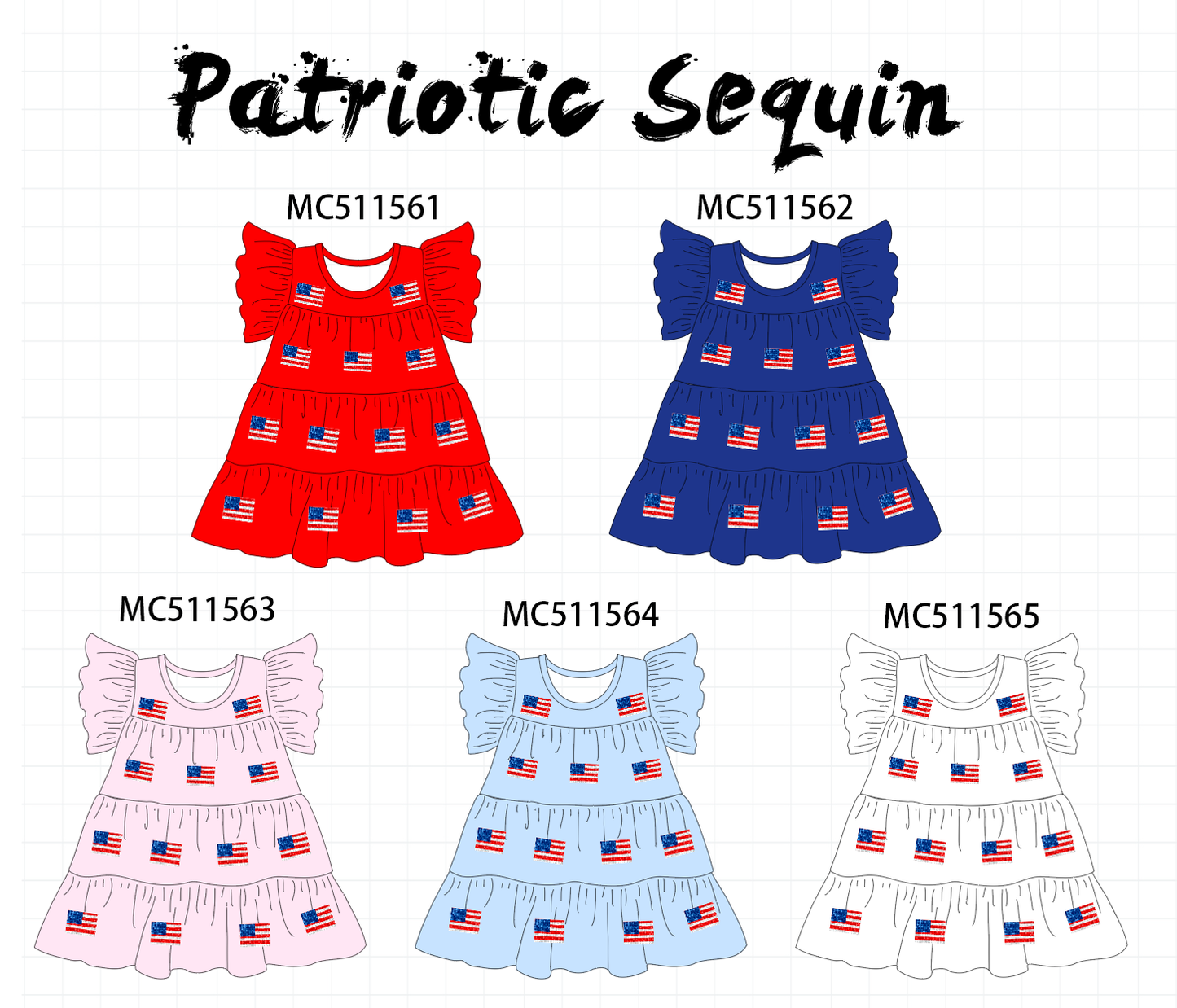 ETA May PO75 Patriotic flag sequin tiered dress collection