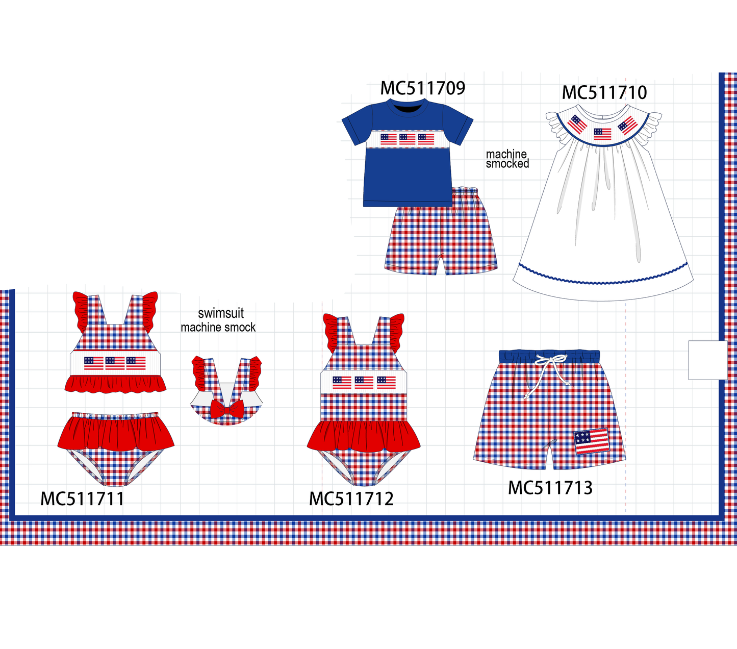 ETA May PO75 Patriotic flag machine  smocked gingham collection 2