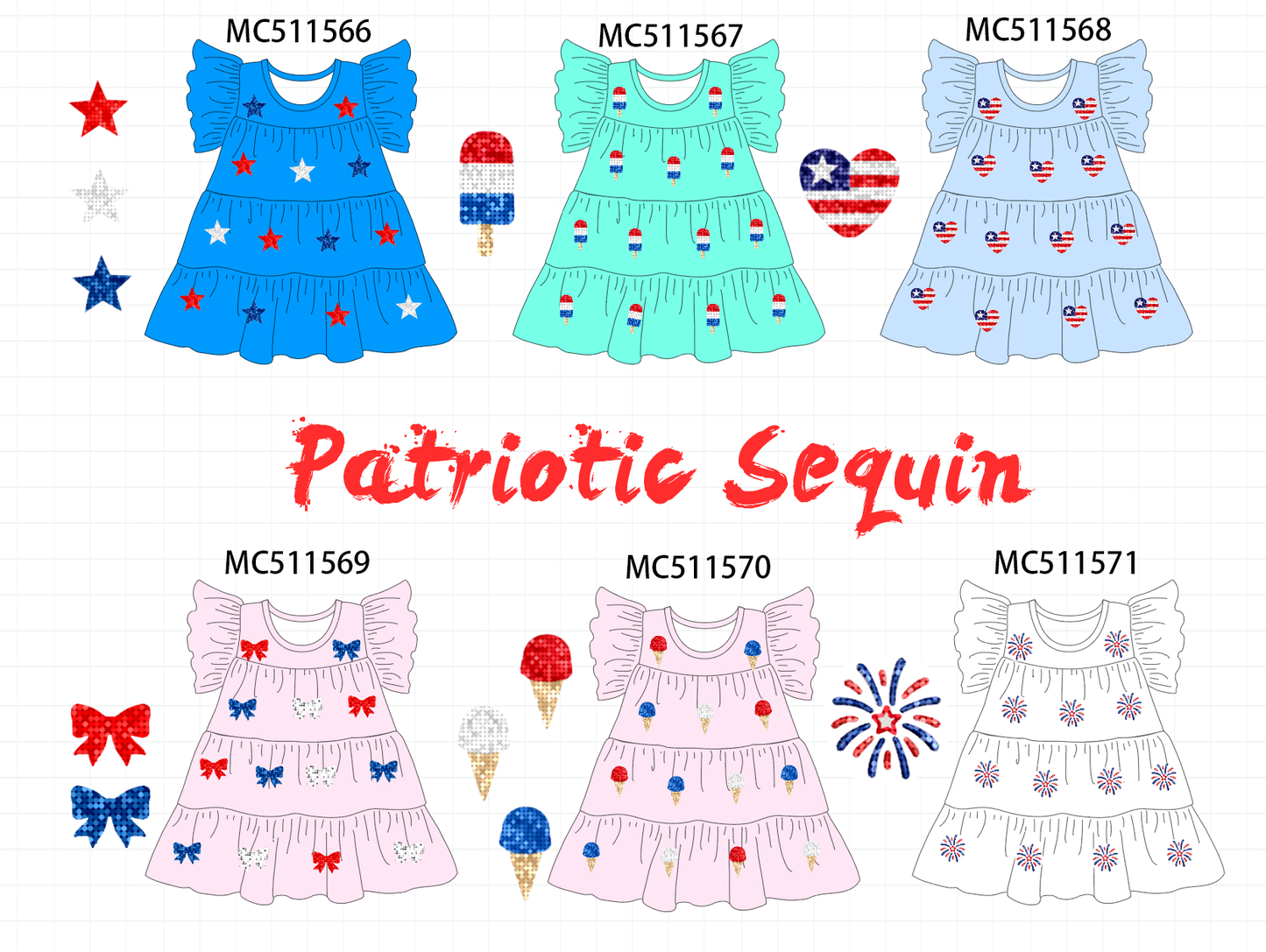 ETA May PO75 Patriotic sequin tiered dress collection