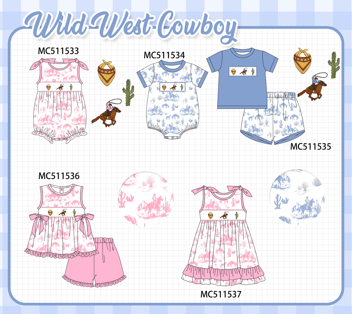 ETA May PO75 Pink&blue west cowboy embroidery collection