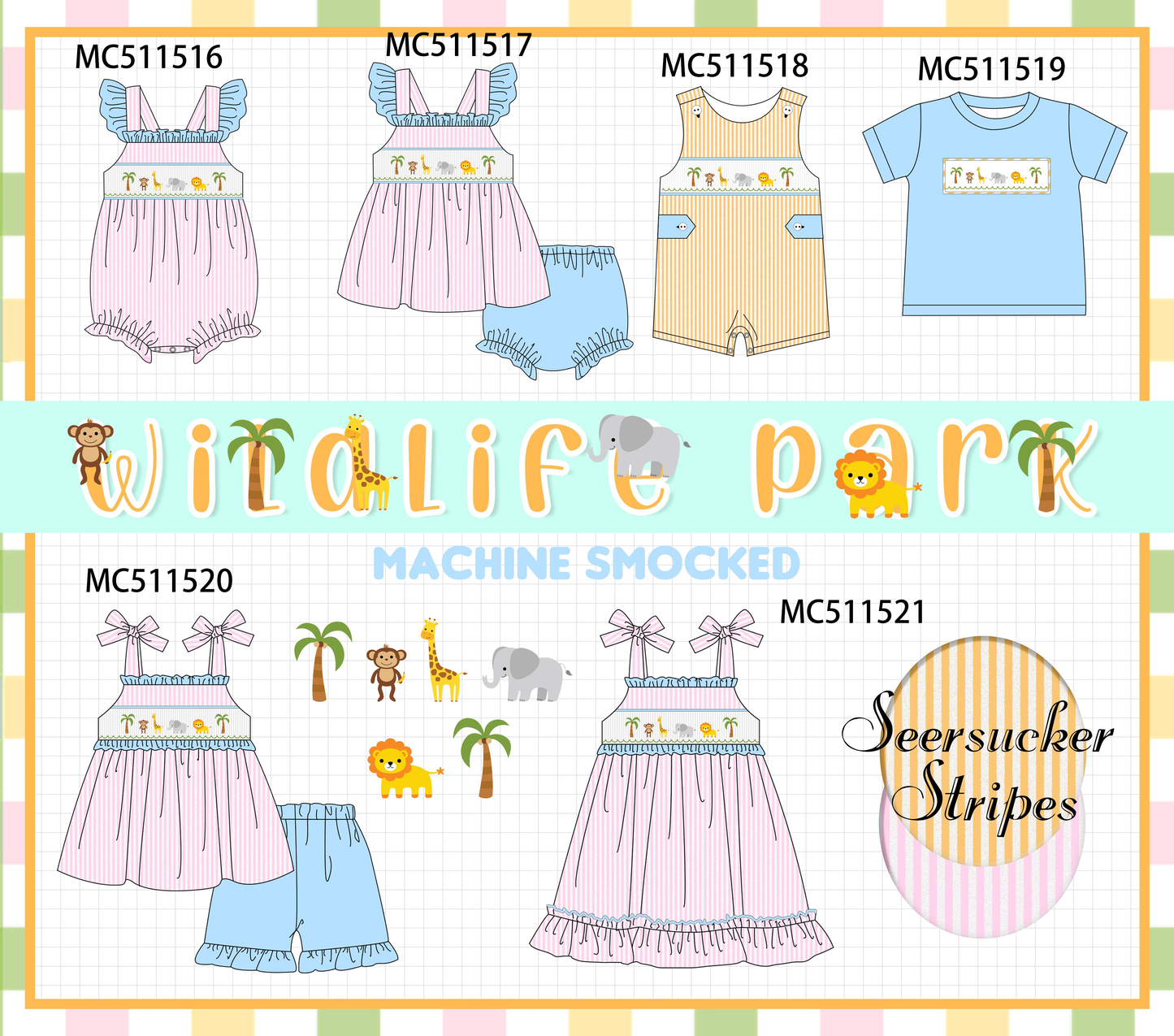 ETA May PO75 Pink stripe animal machine smocked collection